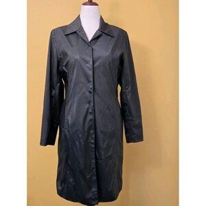 DPL Dance Party Live Womens 16 Trench Rain Coat Shiny Black Snap Dark Academia